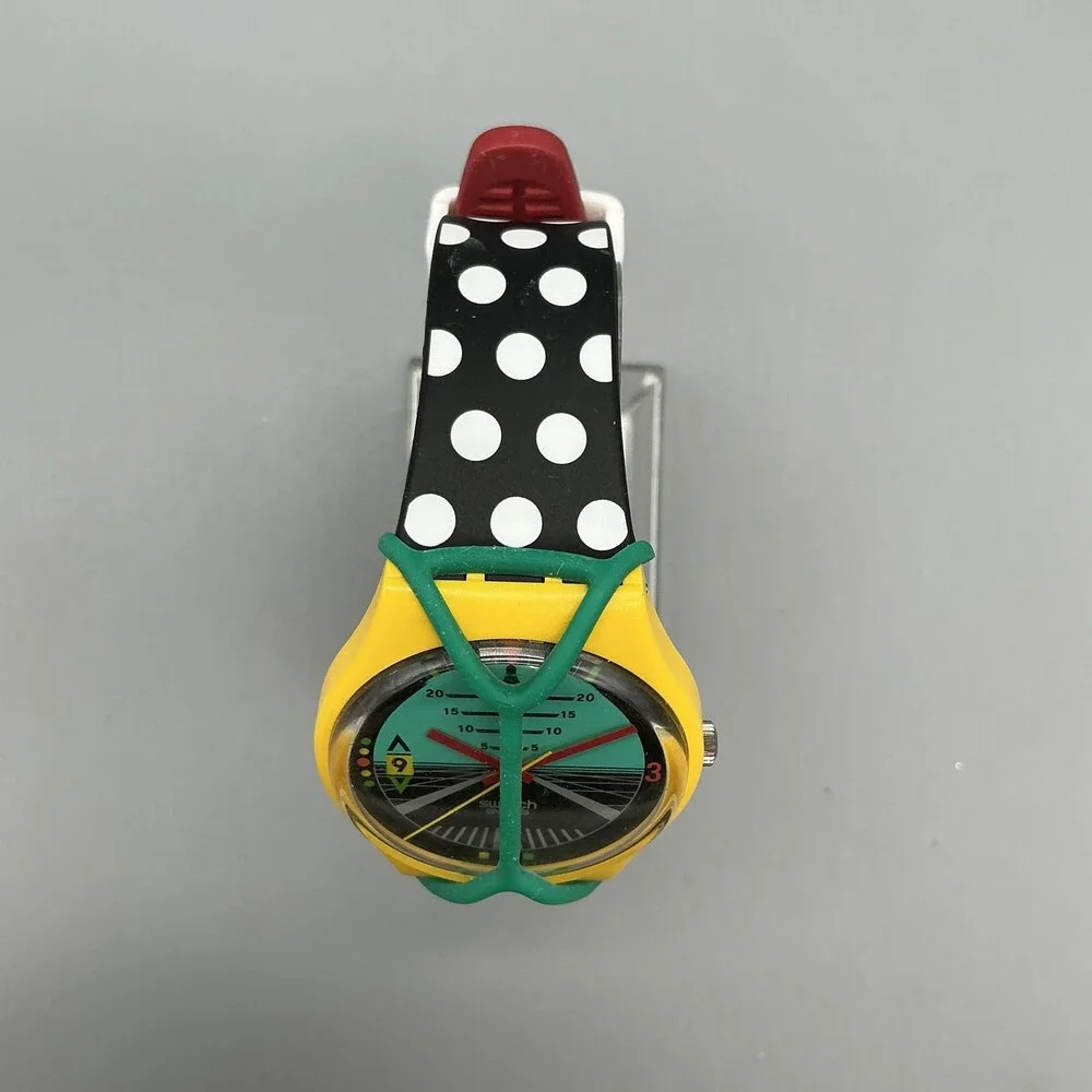 Vtg Swatch Follow Me GJ101 Womens Watch 31mm Green Black Strap New Battery
